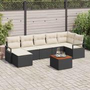 vidaXL Trädgårdsoffset med kudde 8 pcs Svart Poly rattan