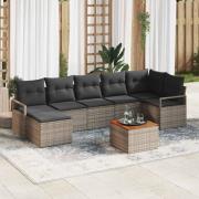 vidaXL Trädgårdsoffset med kudde 8 pcs Grå Poly rattan