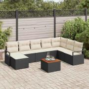 vidaXL Trädgårdsoffset med kudde 9 pcs Svart Poly rattan