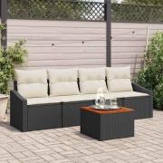 vidaXL Trädgårdsoffset med kudde 5 pcs Svart Poly rattan