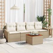 vidaXL Trädgårdsoffset med kudde 5 pcs Beige Poly rattan