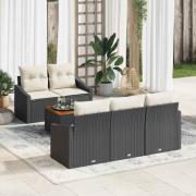 vidaXL Trädgårdsoffset med kudde 6 pcs Svart Poly rattan