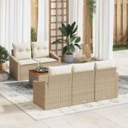 vidaXL Trädgårdsoffset med kudde 6 pcs Beige Poly rattan