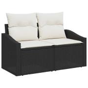 vidaXL Trädgårdsoffset med kudde 7 pcs Svart Poly rattan