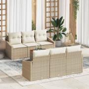 vidaXL Trädgårdsoffset med kudde 7 pcs Beige Poly rattan