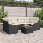 vidaXL Trädgårdsoffset med kudde 7 pcs Svart Poly rattan