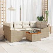 vidaXL Trädgårdsoffset med kudde 7 pcs Beige Poly rattan