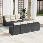 vidaXL Trädgårdsoffset med kudde 8 pcs Svart Poly rattan