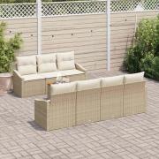 vidaXL Trädgårdsoffset med kudde 8 pcs Beige Poly rattan