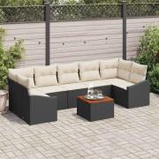 vidaXL Trädgårdsoffset med kudde 8 pcs Svart Poly rattan