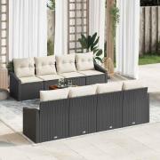 vidaXL Trädgårdsoffset med kudde 9 pcs Svart Poly rattan