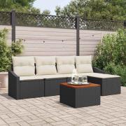 vidaXL Trädgårdsoffset med kudde 6 pcs Svart Poly rattan