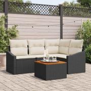 vidaXL Trädgårdsoffset med kudde 5 pcs Svart Poly rattan