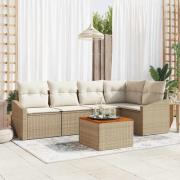 vidaXL Trädgårdsoffset med kudde 6 pcs Beige Poly rattan