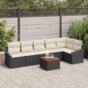 vidaXL Trädgårdsoffset med kudde 7 pcs Svart Poly rattan
