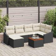 vidaXL Trädgårdsoffset med kudde 7 pcs Svart Poly rattan
