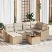 vidaXL Trädgårdsoffset med kudde 7 pcs Beige Poly rattan