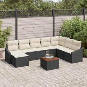 vidaXL Trädgårdsoffset med kudde 9 pcs Svart Poly rattan