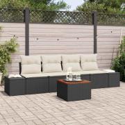 vidaXL Trädgårdsoffset med kudde 5 pcs Svart Poly rattan