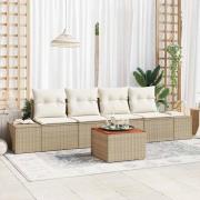 vidaXL Trädgårdsoffset med kudde 5 pcs Beige Poly rattan