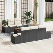 vidaXL Trädgårdsoffset med kudde 6 pcs Svart Poly rattan