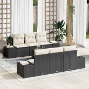 vidaXL Trädgårdsoffset med kudde 7 pcs Svart Poly rattan