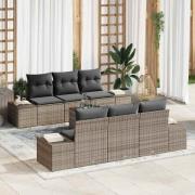 vidaXL Trädgårdsoffset med kudde 7 pcs Grå Poly rattan
