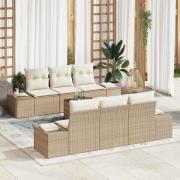 vidaXL Trädgårdsoffset med kudde 7 pcs Beige Poly rattan