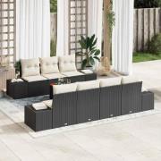 vidaXL Trädgårdsoffset med kudde 8 pcs Svart Poly rattan