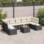 vidaXL Trädgårdsoffset med kudde 8 pcs Svart Poly rattan
