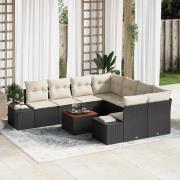 vidaXL Trädgårdsoffset med kudde 9 pcs Svart Poly rattan