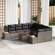 vidaXL Trädgårdsoffset med kudde 9 pcs Grå Poly rattan