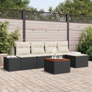 vidaXL Trädgårdsoffset med kudde 6 pcs Svart Poly rattan