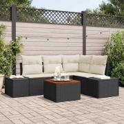 vidaXL Trädgårdsoffset med kudde 5 pcs Svart Poly rattan