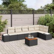 vidaXL Trädgårdsoffset med kudde 7 pcs Svart Poly rattan