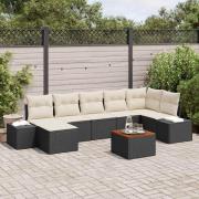 vidaXL Trädgårdsoffset med kudde 8 pcs Svart Poly rattan