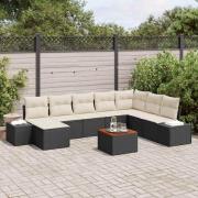 vidaXL Trädgårdsoffset med kudde 9 pcs Svart Poly rattan