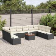 vidaXL Trädgårdsoffset med kudde 11 pcs Svart Poly rattan