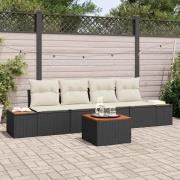 vidaXL Trädgårdsoffset med kudde 5 pcs Svart Poly rattan
