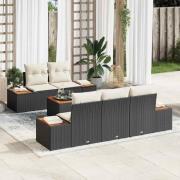 vidaXL Trädgårdsoffset med kudde 6 pcs Svart Poly rattan