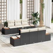 vidaXL Trädgårdsoffset med kudde 7 pcs Svart Poly rattan