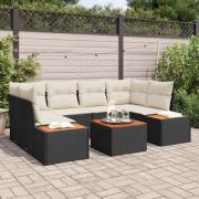 vidaXL Trädgårdsoffset med kudde 7 pcs Svart Poly rattan