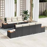vidaXL Trädgårdsoffset med kudde 8 pcs Svart Poly rattan