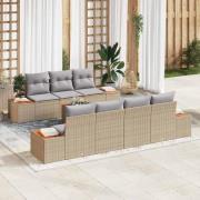 vidaXL Trädgårdsoffset med kudde 8 pcs Beige Poly rattan