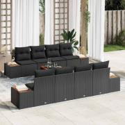 vidaXL Trädgårdsoffset med kudde 9 pcs Svart Poly rattan