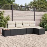 vidaXL Trädgårdsoffset med kudde 5 pcs Svart Poly rattan