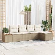 vidaXL Trädgårdsoffset med kudde 5 pcs Beige Poly rattan