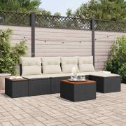 vidaXL Trädgårdsoffset med kudde 6 pcs Svart Poly rattan