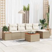 vidaXL Trädgårdsoffset med kudde 6 pcs Beige Poly rattan