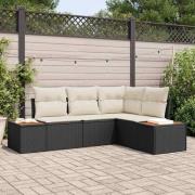 vidaXL Trädgårdsoffset med kudde 4 pcs Svart Poly rattan